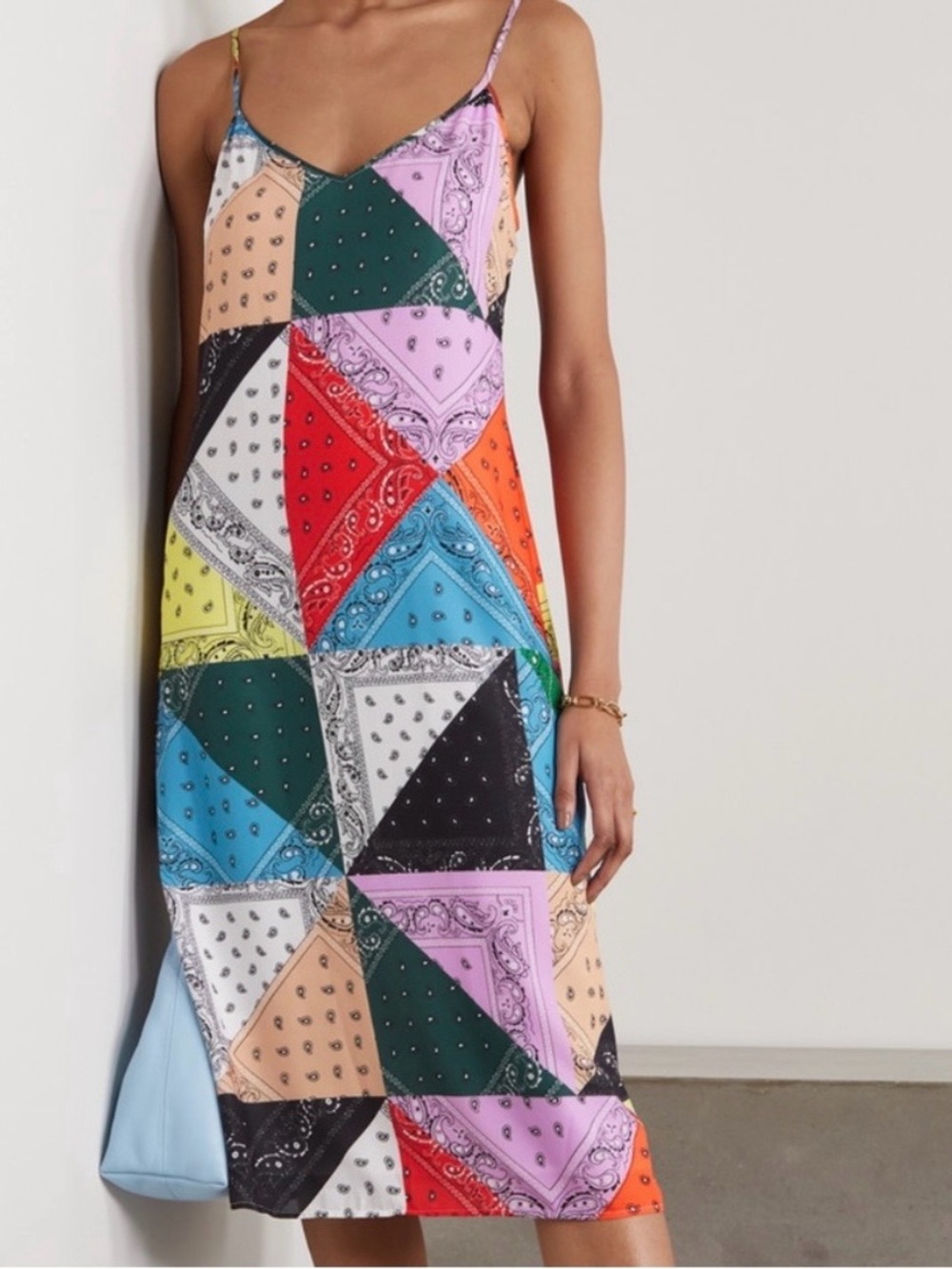 Staud Dolores Patchwork Paisley Midi Slip Dress